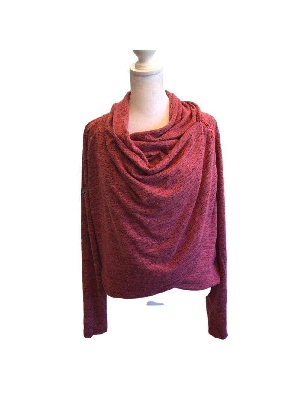 Verve Levelwear crossover front cowl neck long sleeve top. Size M. Pink/black